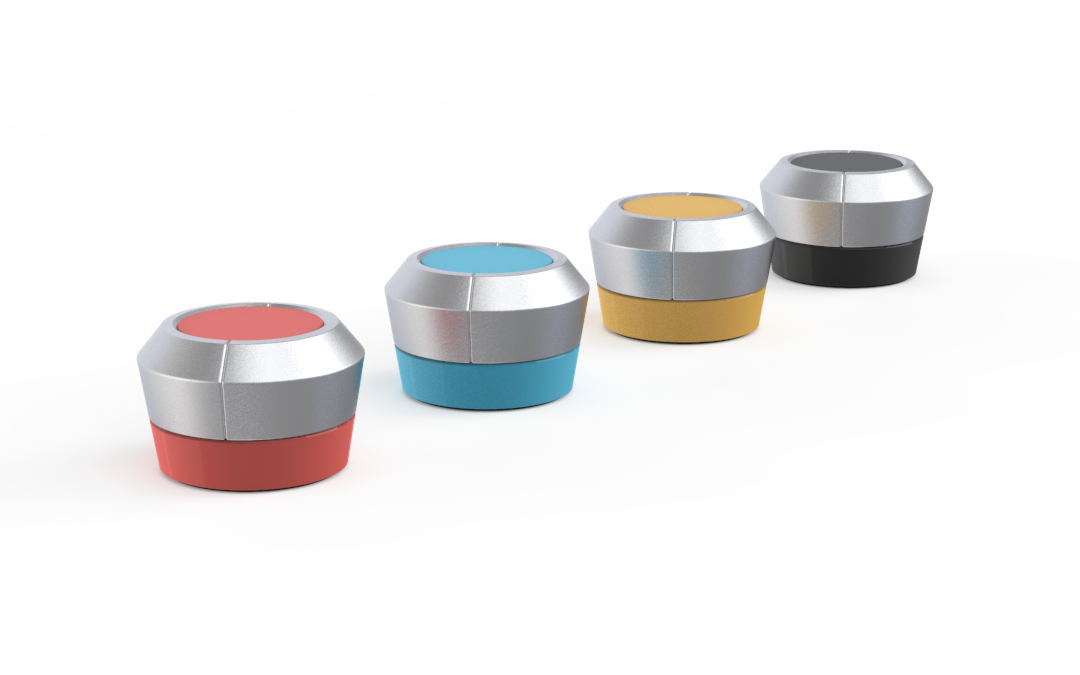 Four colored playing pieces