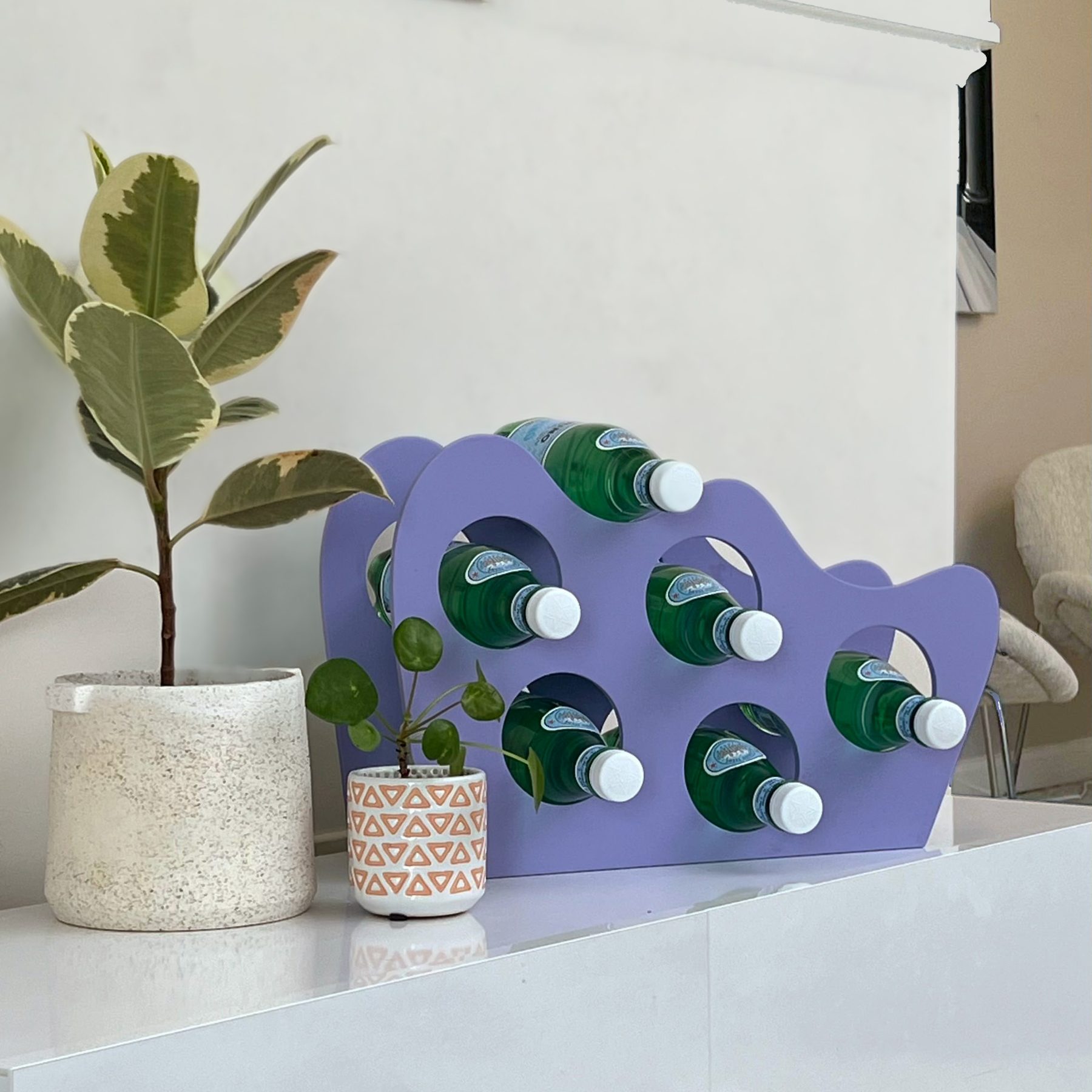 Laser-cut lavender bottle rack
